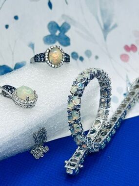 Opal Tennis Bracelet, Ring and Necklace Set